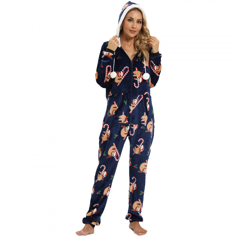 Combinaison de Noël à capuche Gris imprimée pingouin Snowy Paws pour femmes