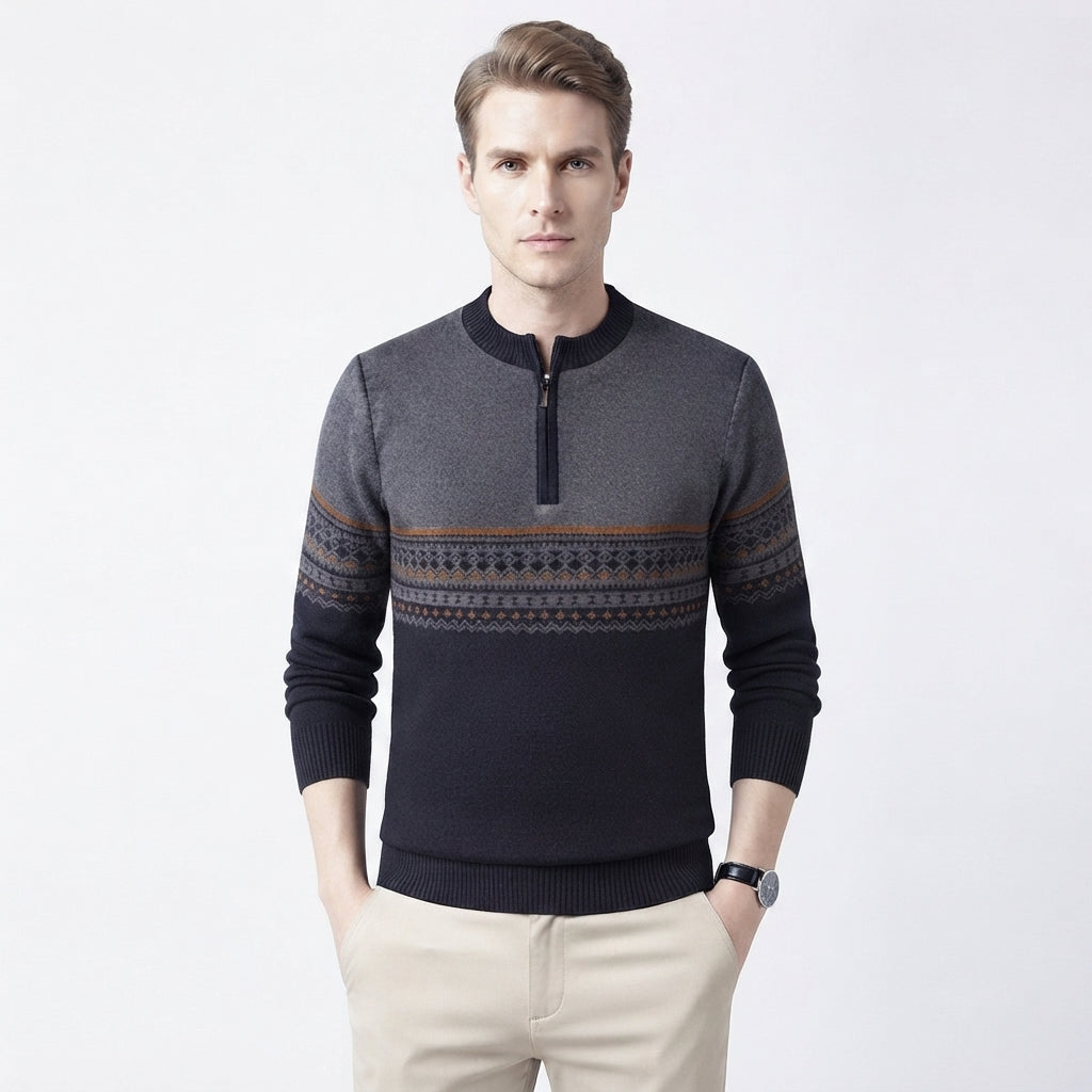 Edwin Marlowe | Pull en maille jacquard Fair Isle à demi-zip