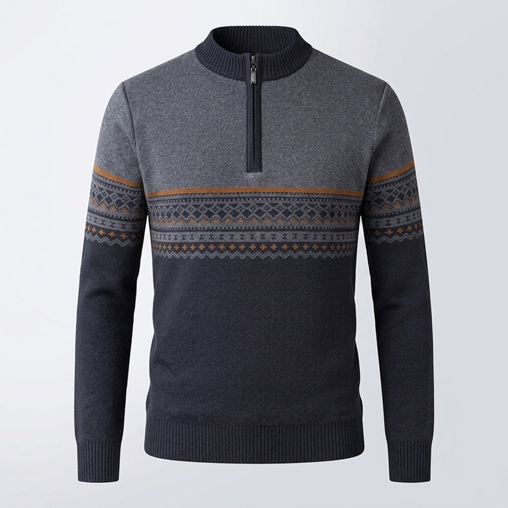 Edwin Marlowe | Pull en maille jacquard Fair Isle à demi-zip