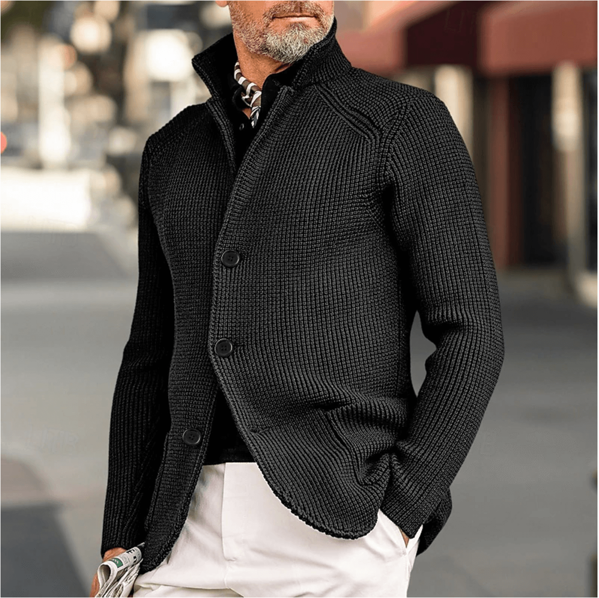 Duncan Prescott | Waffle Knit Sweater With Stand Collar