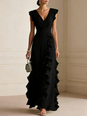 Rosie Griffiths | Sage Ruffle Maxi Dress with V-Neckline