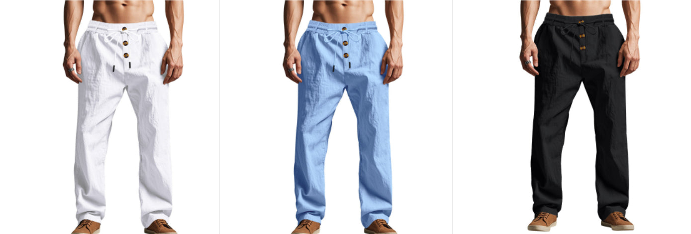 Fletcher Brown | Men's Linen-Blend Beach Trousers with Drawstring Waist