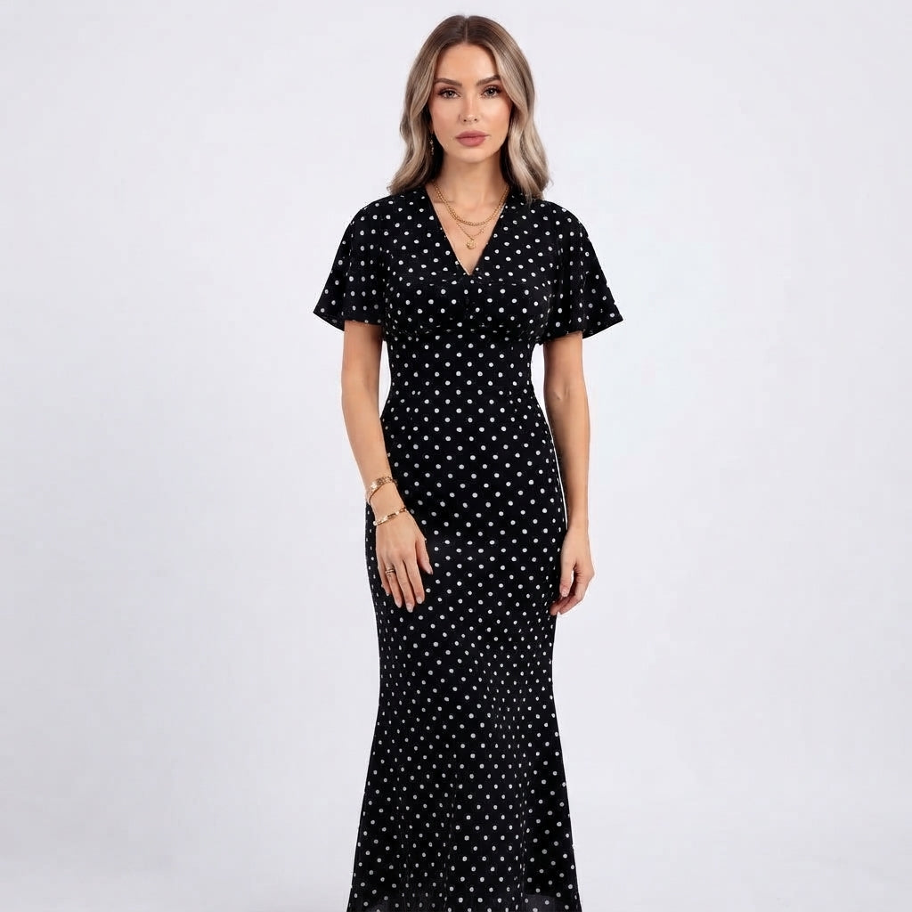 Emmeline Barclay | Robe longue à col V à pois
