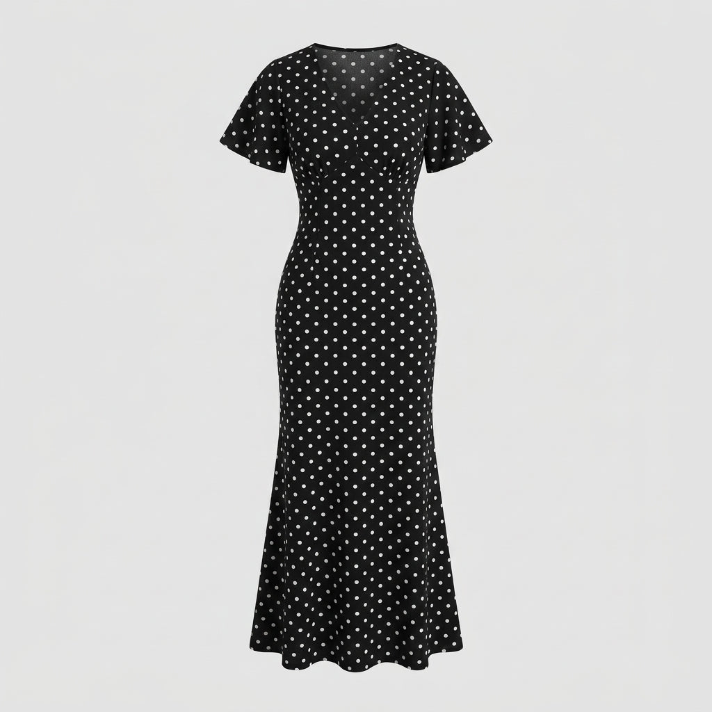 Emmeline Barclay | Robe longue à col V à pois
