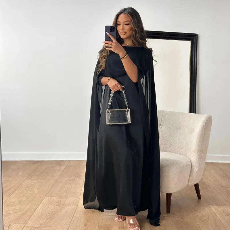 Beatrice Hollis | Cape Maxi Dress With Draped Sleeves