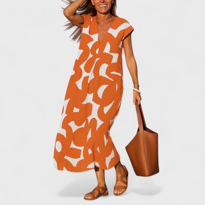 Odette Fairbrother | Abstract Print Maxi Dress With V-Neck