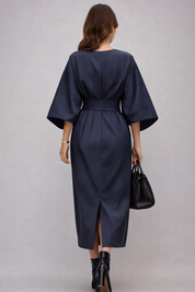 Claudine Elegant | Luxury Midi Dress with Belt