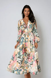 Harriet Stanton | Floral Chiffon Midi Dress with Elasticated Waist