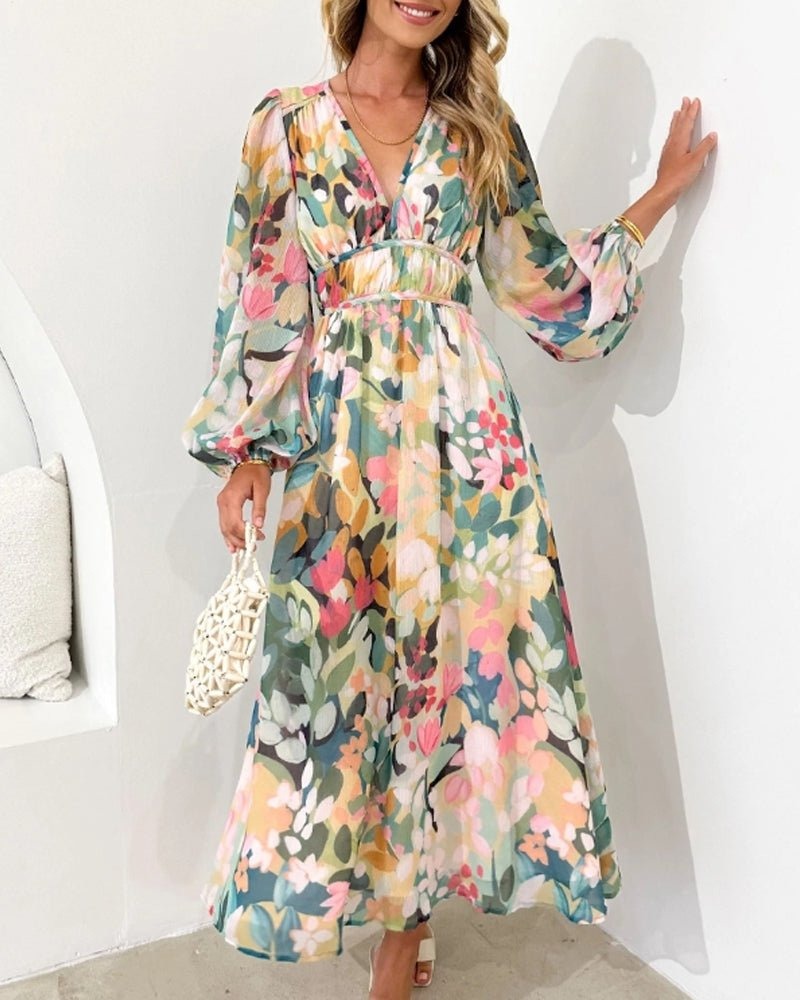Harriet Stanton | Floral Chiffon Midi Dress with Elasticated Waist