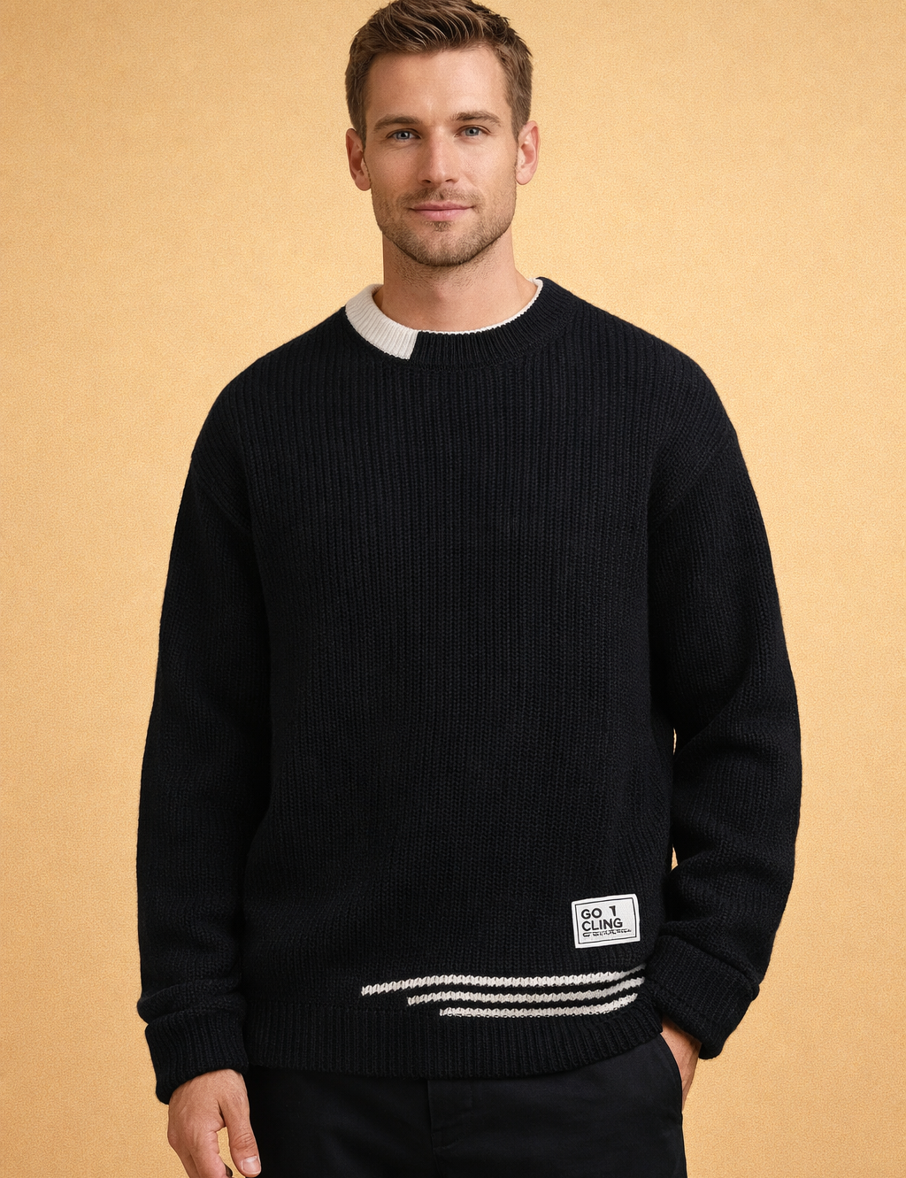 european-male-model-black-knit-crewneck-sweater-studio-posed-upper-body-caramel-sand-background.png