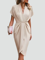 Charlotte Davies | Wrap Midi Dress in Stone Beige