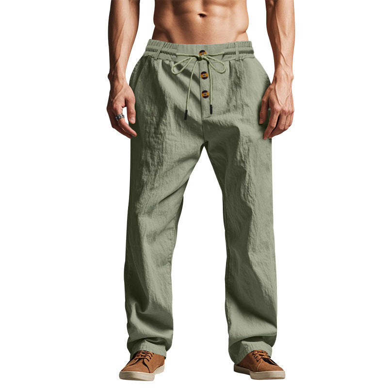 Fletcher Brown | Men's Linen-Blend Beach Trousers with Drawstring Waist