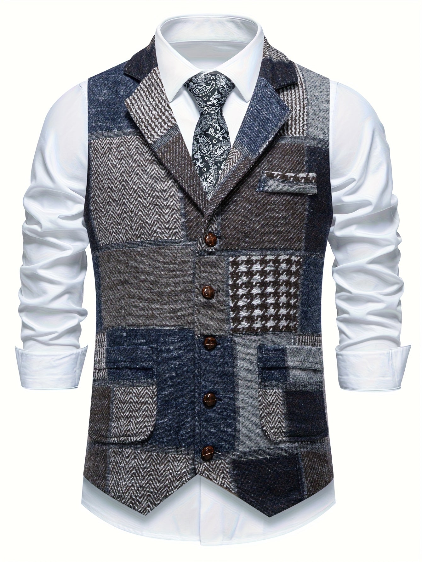 Clarence Whitby | Patchwork Tweed Waistcoat with Herringbone Detail
