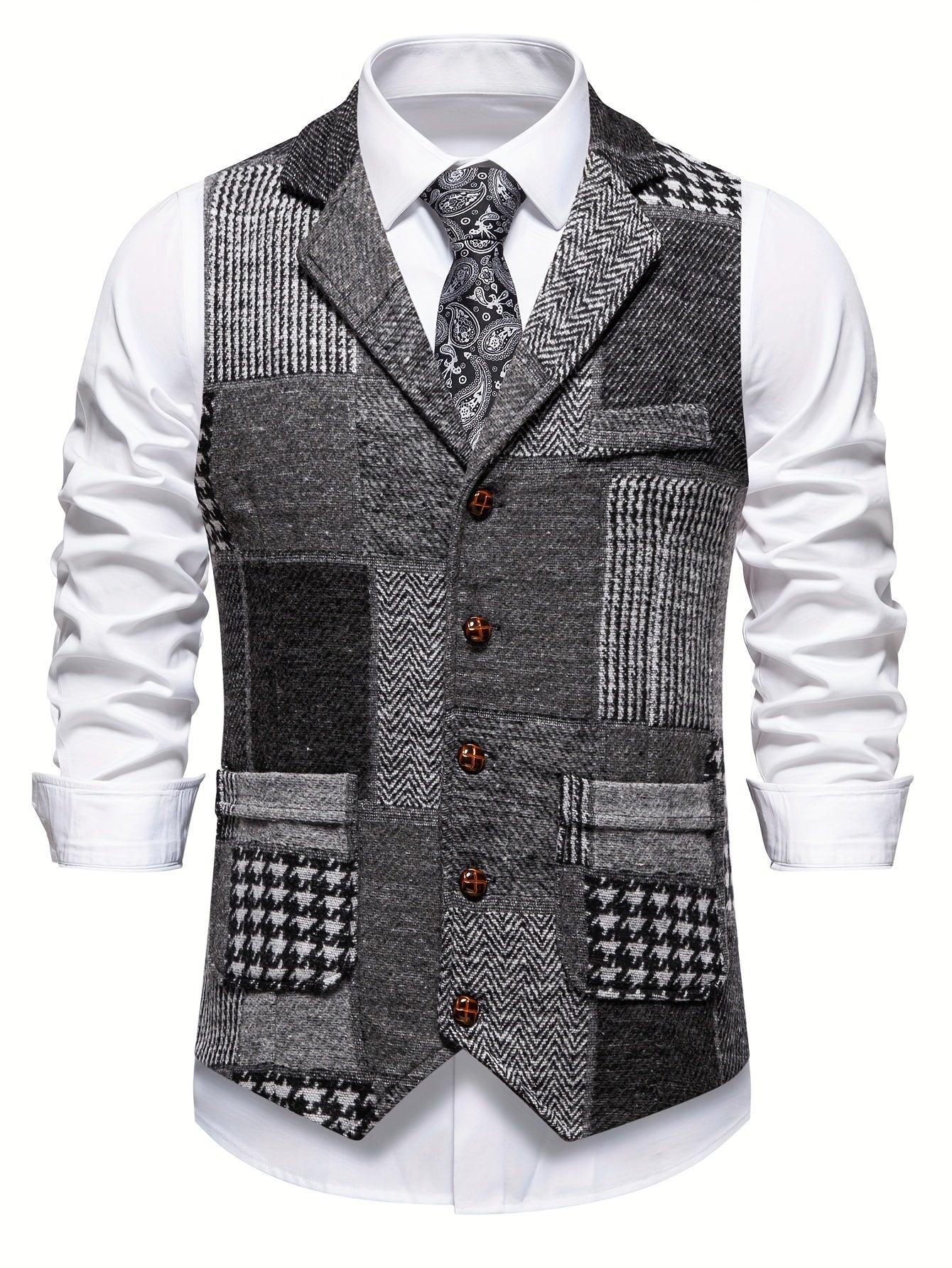 Clarence Whitby | Patchwork Tweed Waistcoat with Herringbone Detail