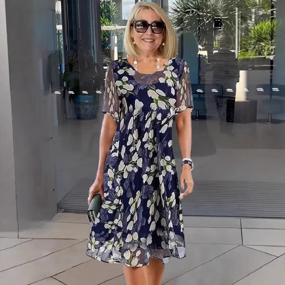 Beatrice Biela | Kvetinové šifónové áčkové midi šaty