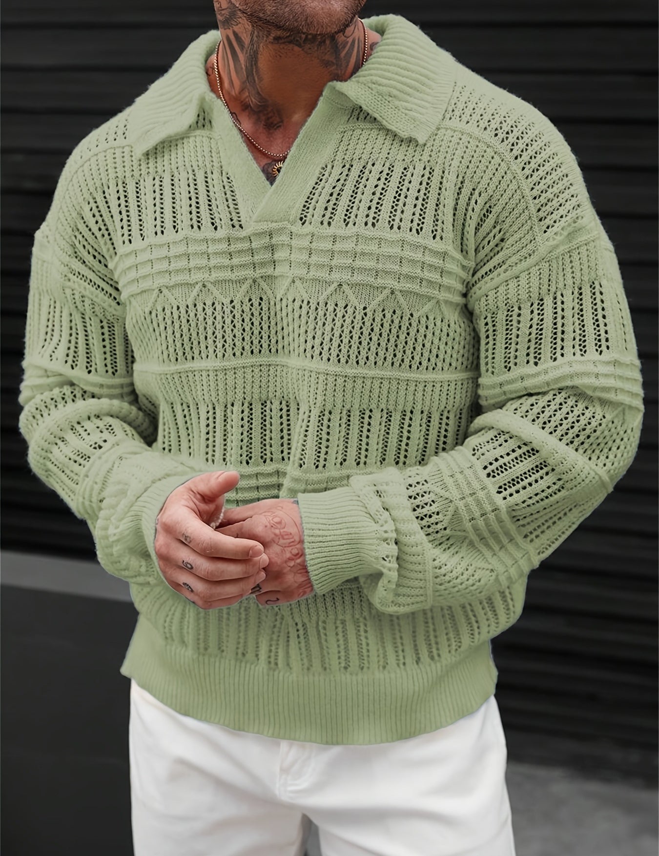 Marcus Whitmore | Crochet Knit Polo Jumper