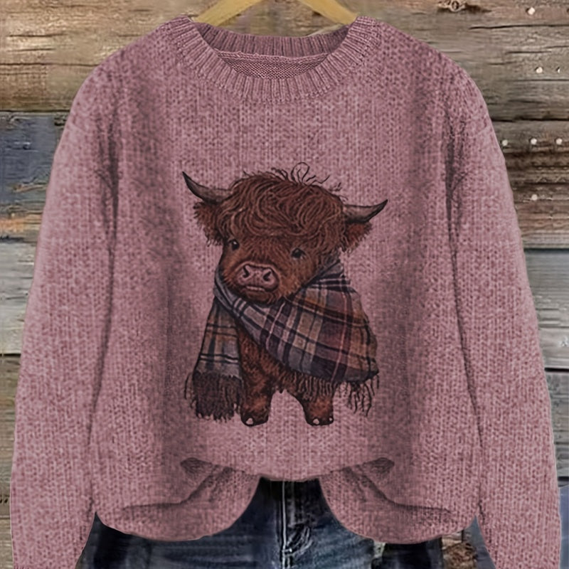 Marjorie Fenwick | Gruby sweter z dzianiny z motywem krowy rasy Highland