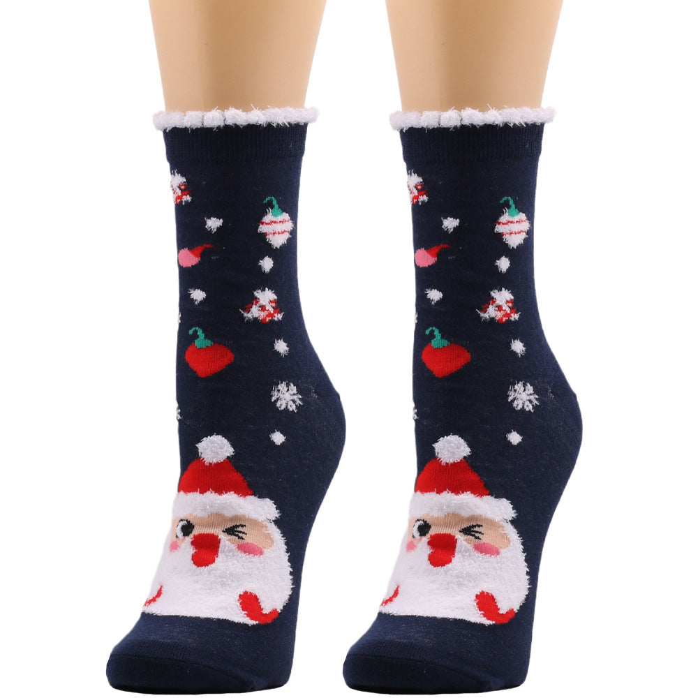 Frosty Sole | Chaussettes de Noël bleu marine à motif de père Noël pour femmes