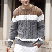 Alfred Kendall | Colour-Block Cable Knit Crew Neck Jumper