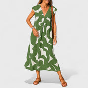 Odette Fairbrother | Abstract Print Maxi Dress With V-Neck