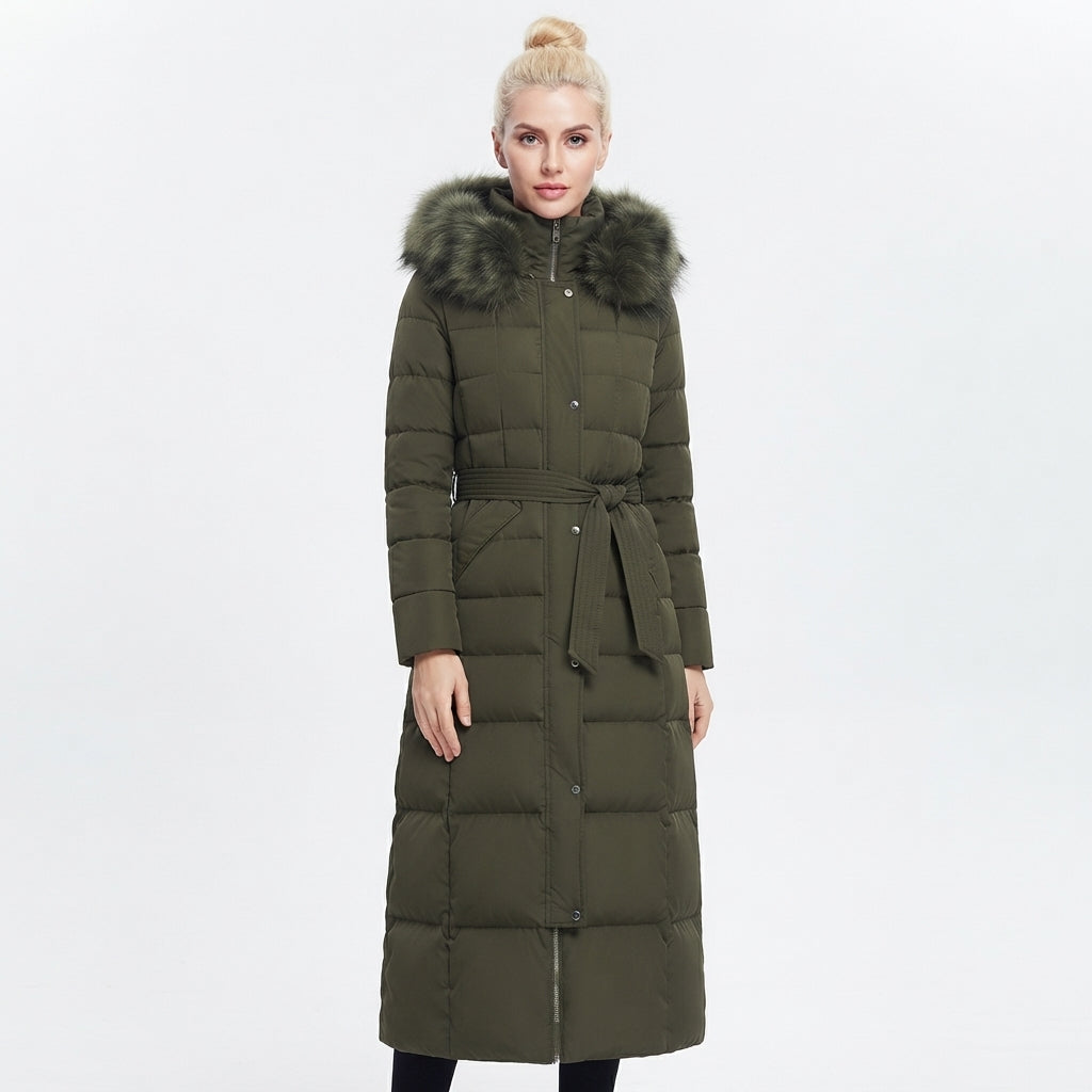 Felicity Thomas | Manteau long rembourré à bordure en fourrure