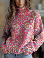 Phoebe Taylor | Pull en maille à col roulé fleuri avec imprimé botanique éclatant