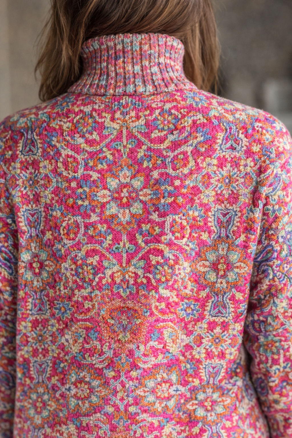 Phoebe Taylor | Pull en maille à col roulé fleuri avec imprimé botanique éclatant