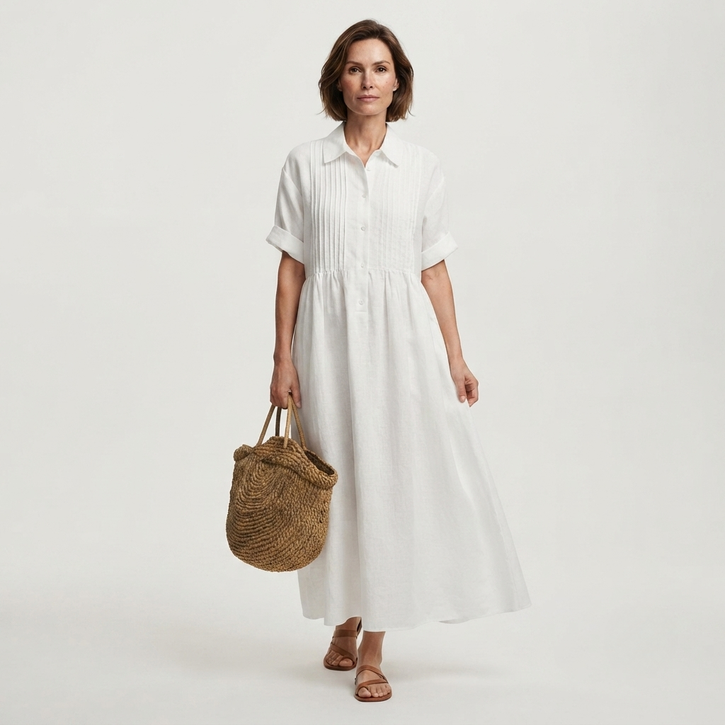 Florence Baker | Elegant Collared Linen Shirt Dress