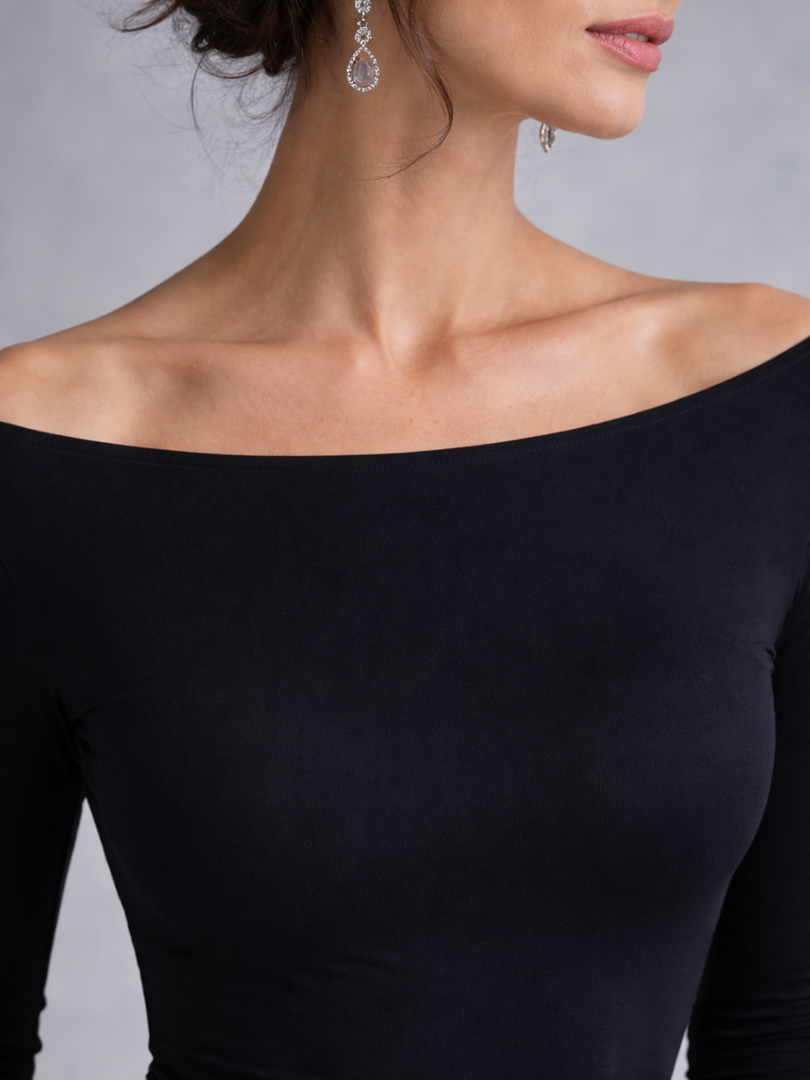 Beatrice Harlow | Draped Long Sleeve Maxi Dress in Black