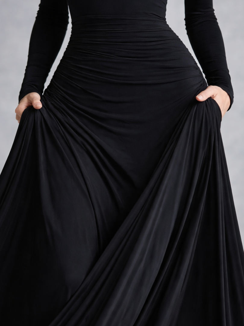 Beatrice Harlow | Draped Long Sleeve Maxi Dress in Black
