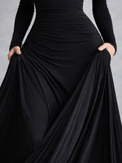 Beatrice Harlow | Draped Long Sleeve Maxi Dress in Black