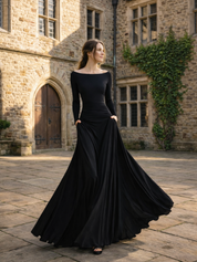 Beatrice Harlow | Draped Long Sleeve Maxi Dress in Black
