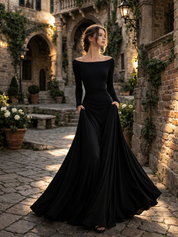 Beatrice Harlow | Draped Long Sleeve Maxi Dress in Black