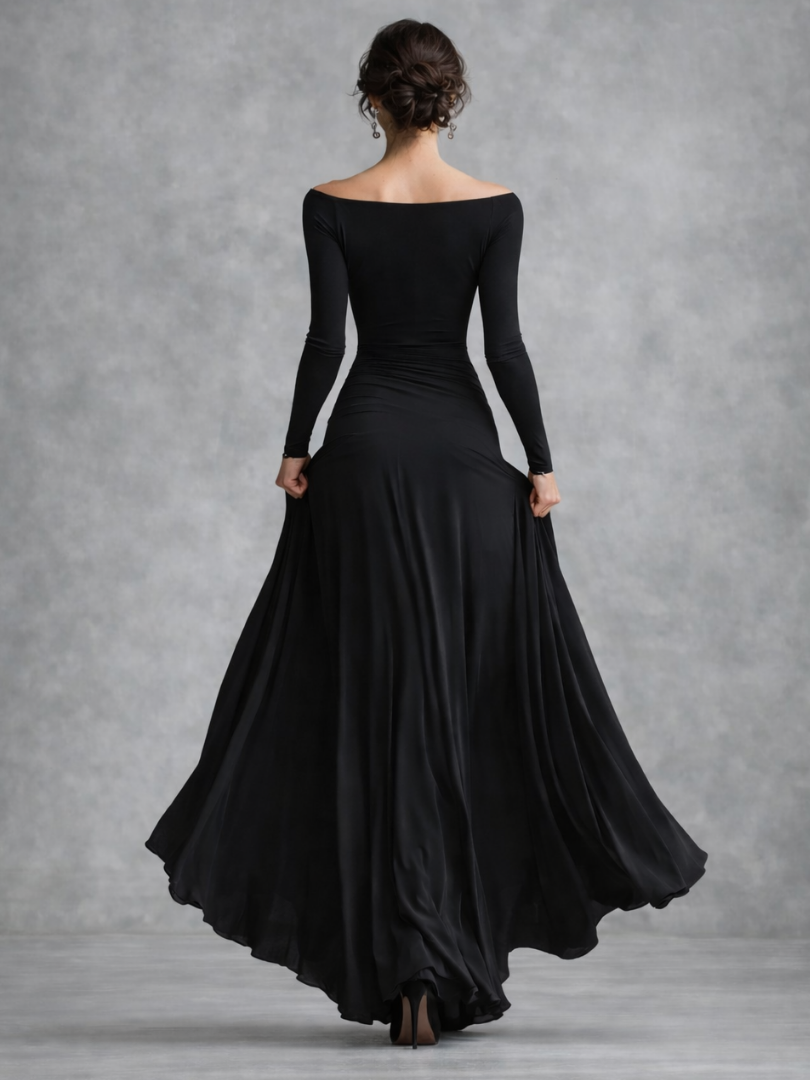 Beatrice Harlow | Draped Long Sleeve Maxi Dress in Black