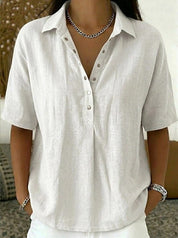 Quinley | Casual Linen Button-Up Collar Shirt in Denim Blue