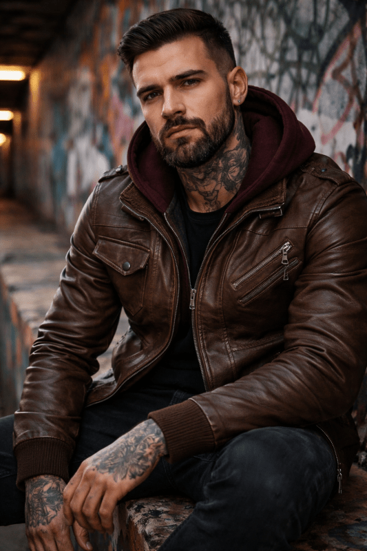 Tobias Grant | Veste en similicuir Anarchy à capuche amovible