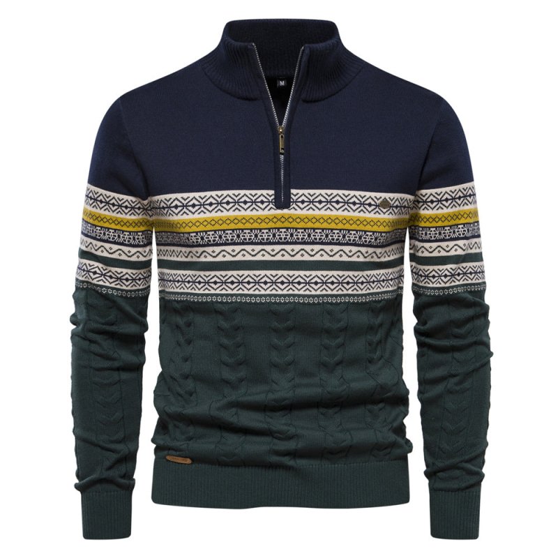 Birch Frost | Navy Fair Isle Half-Zip Christmas Jumper For Men