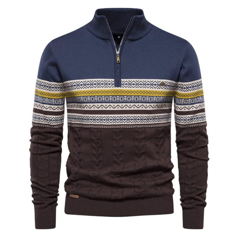 Birch Frost | Navy Fair Isle Half-Zip Christmas Jumper For Men