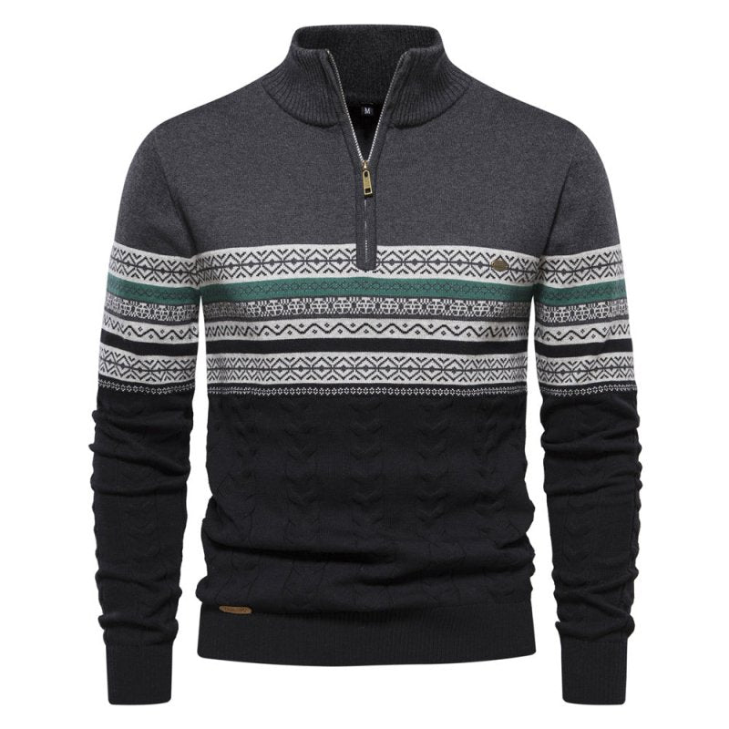 Birch Frost | Navy Fair Isle Half-Zip Christmas Jumper For Men