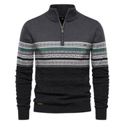 Birch Frost | Navy Fair Isle Half-Zip Christmas Jumper For Men