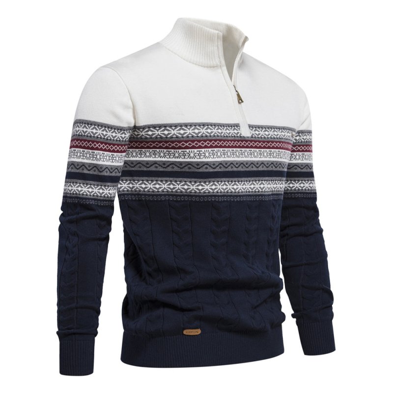 Birch Frost | Navy Fair Isle Half-Zip Christmas Jumper For Men