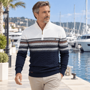 Birch Frost | Navy Fair Isle Half-Zip Christmas Jumper For Men