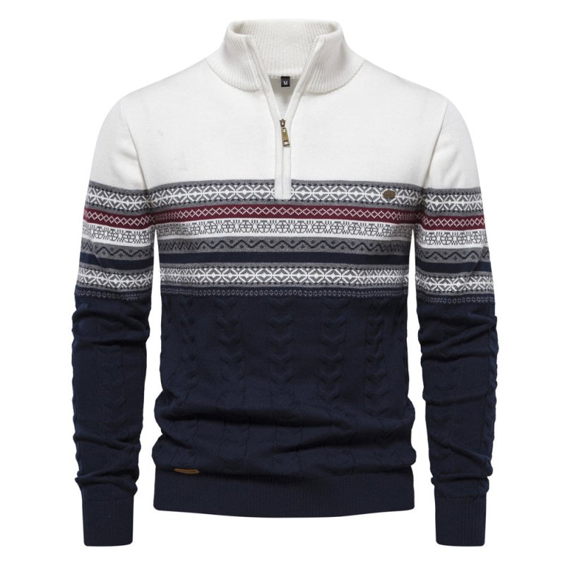 Birch Frost | Navy Fair Isle Half-Zip Christmas Jumper For Men