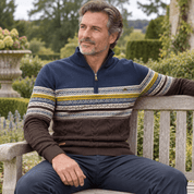 Birch Frost | Navy Fair Isle Half-Zip Christmas Jumper For Men