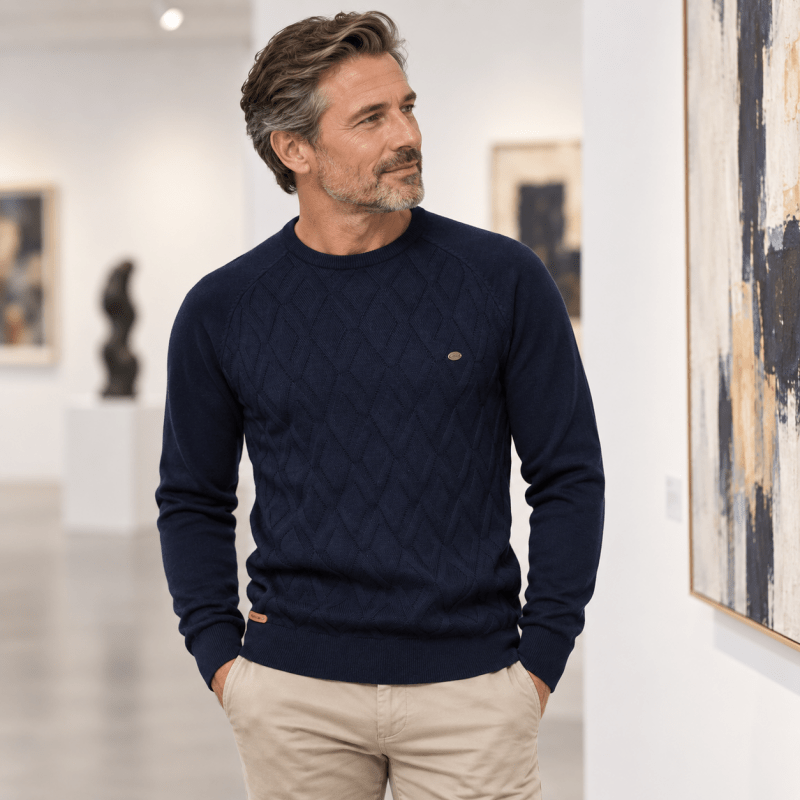 Malcolm Ashby | Diamond-Knit Sweater With Ribbed Trim