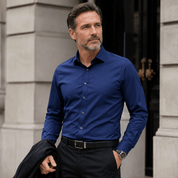 Malcolm Hastings | Navy Long Sleeve Shirt With Turn-Down Collar