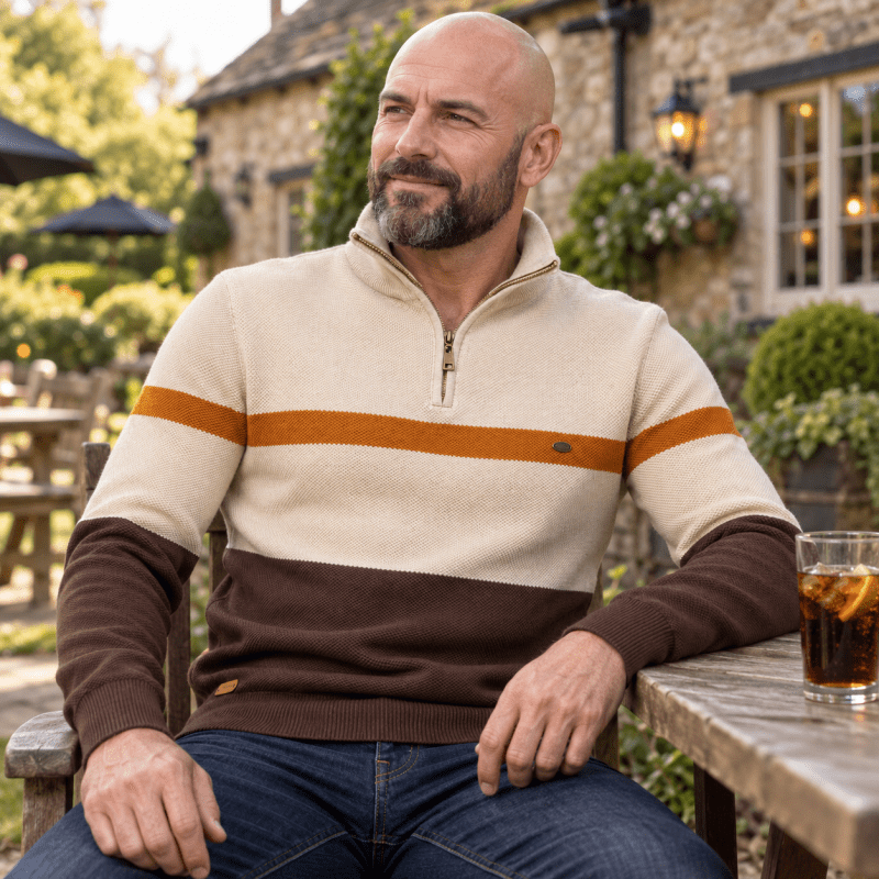 Miles Kendall | Quarter-Zip Colour Block Sweater For Men