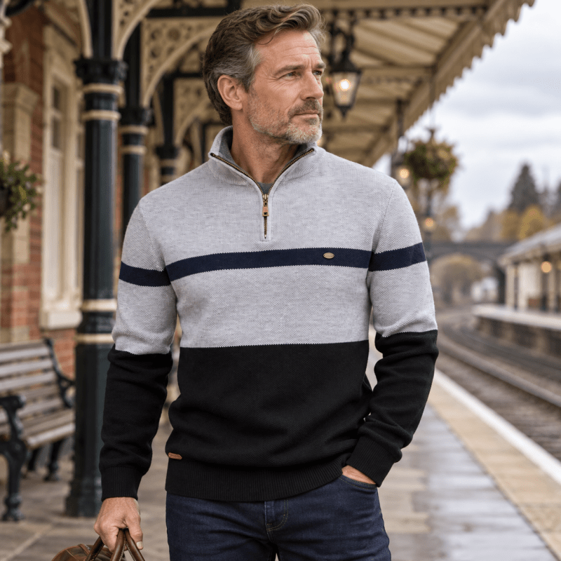 Miles Kendall | Quarter-Zip Colour Block Sweater For Men
