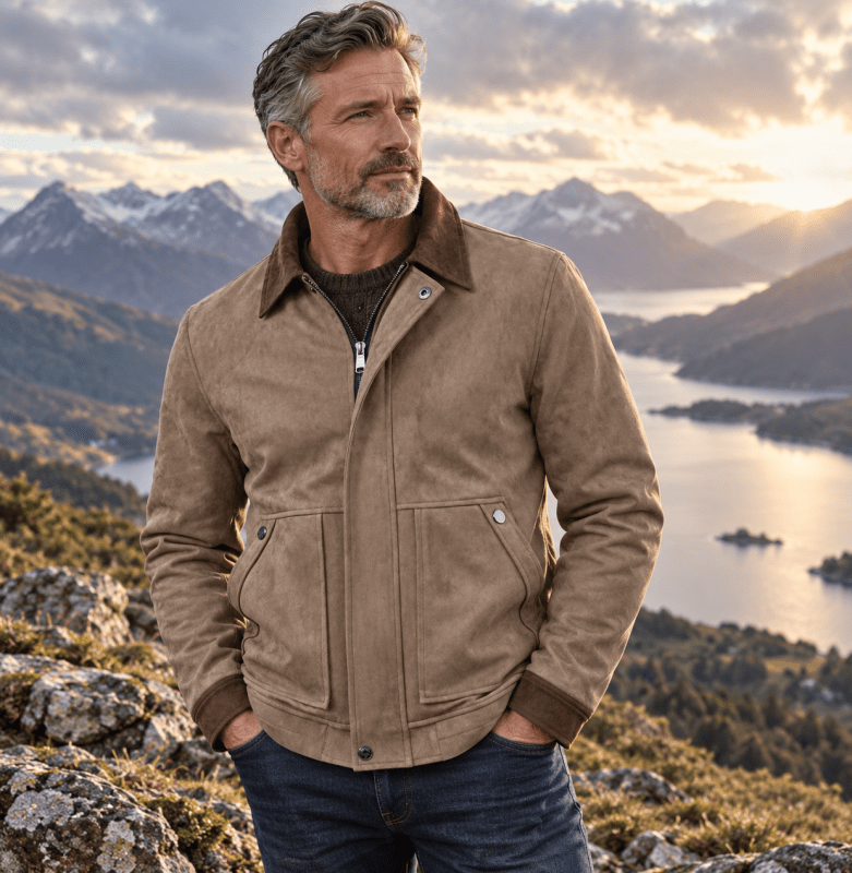 Marcus Fielding | Suede-Effect Mens Jacket With Contrast Collar