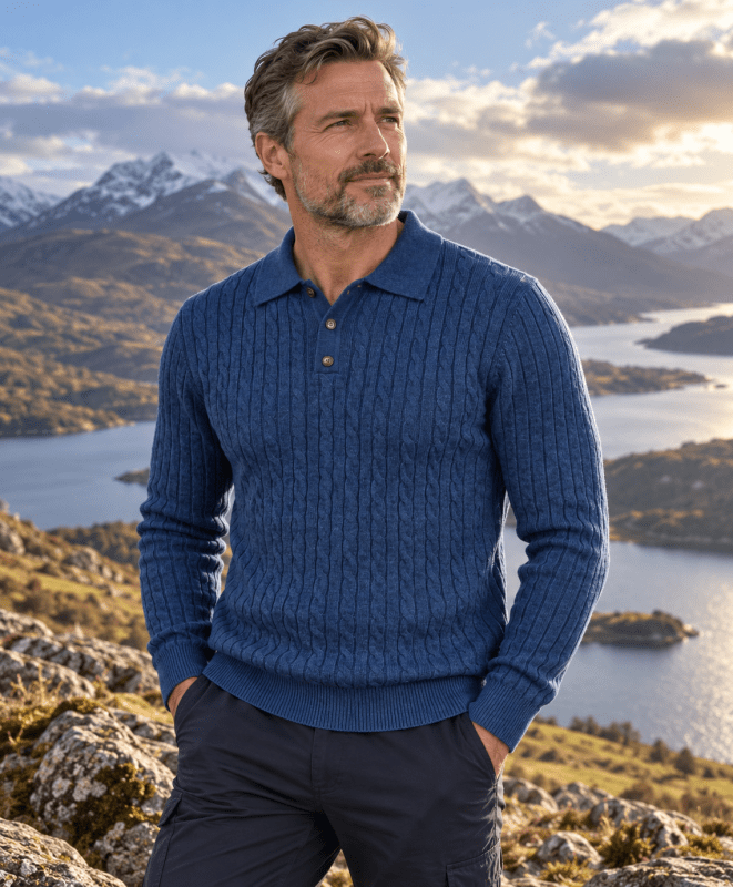 Rupert Colton | Cable-Knit Polo Sweater For Men